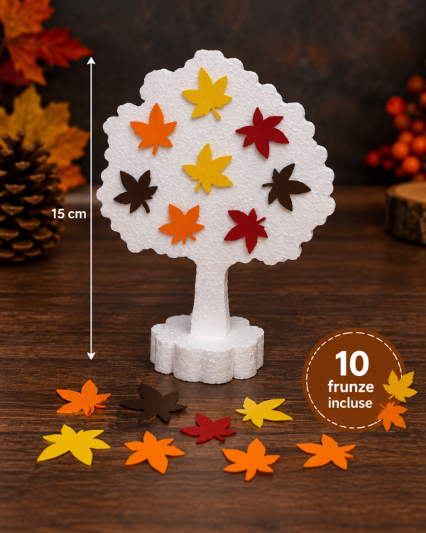 Set creativ de toamnă – Copăcel din polistiren cu 10 frunze decorative
